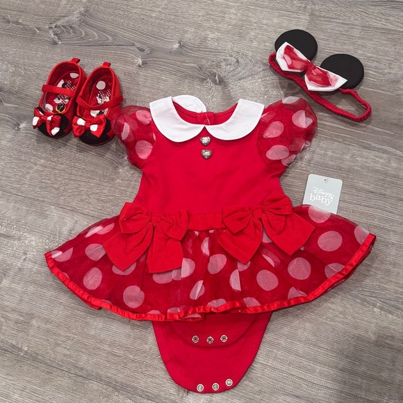 Disney Other - Disney Baby Red Polka Dot Dress with Accessories